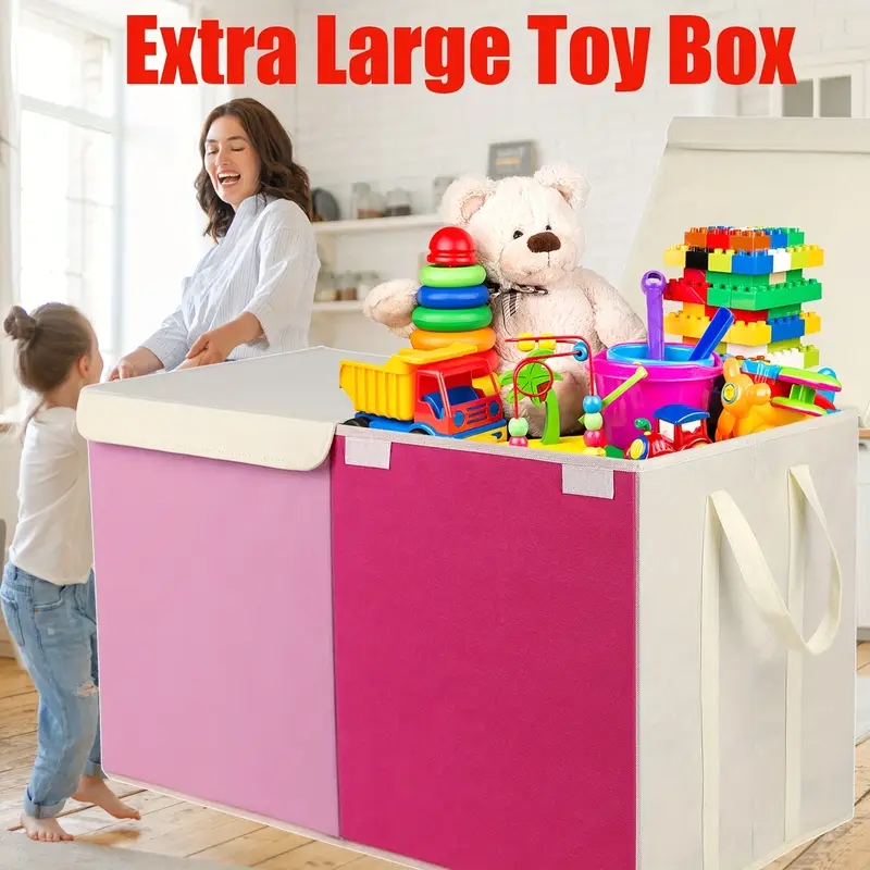 Toy Chest Magenta Pink Dual Compartment Collapsible Fabric Organizer
