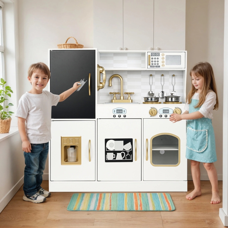 Toy Kitchen White Gold Hardware Chalkboard Door Water Dispenser