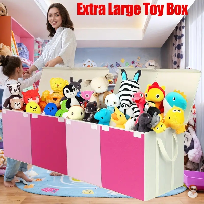 Toy Storage Box 54 Inch Length Pink Color Block Split Lid Oversized