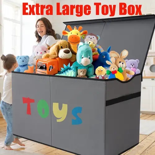Toy Storage Box Heather Gray Colorful Lettering 150L Capacity Mesh