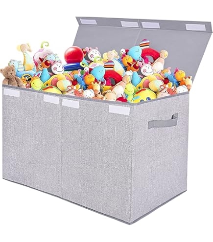 Toy Storage Box Heathered Grey Dual Lid System Collapsible Large