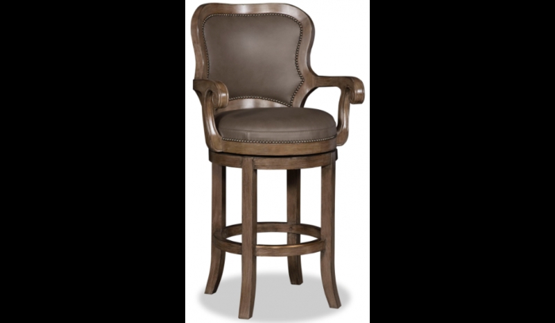 Traditional Bar Stool with Scalloped Back and Scrolled Arms