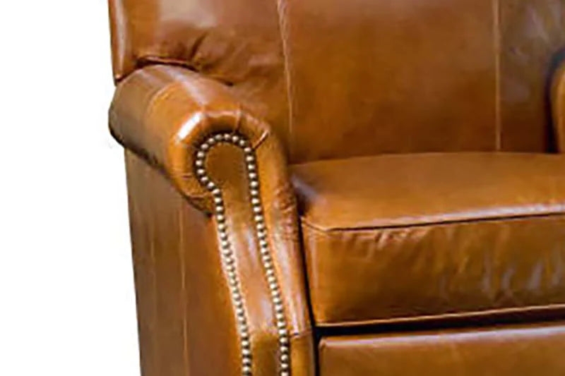 Traditional Camel Leather Recliner with Welted Piping Detail