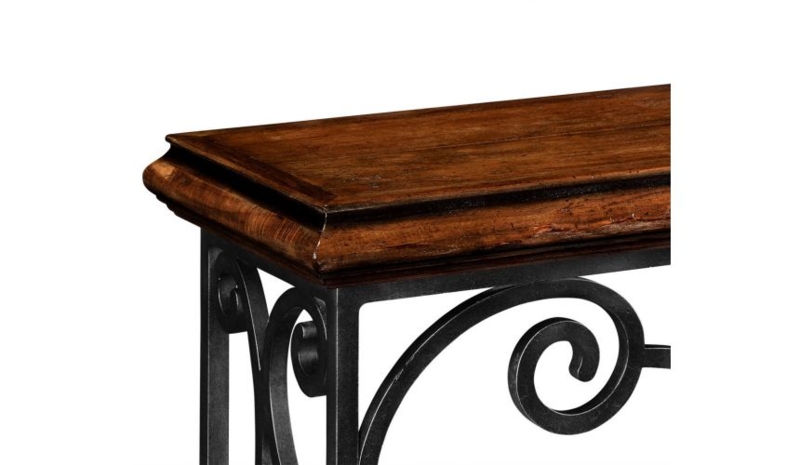 Traditional Console Table with Beveled Wood Edge and Scrolled Base