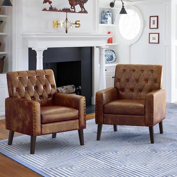 Traditional Diamond Button Tufted Chair Walnut Legs