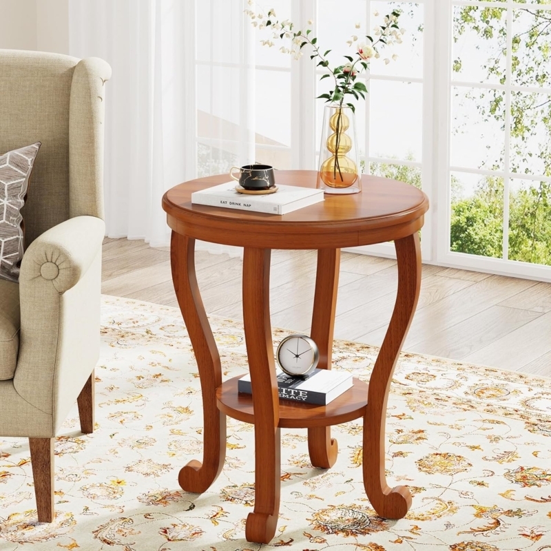 Traditional End Table with Cabriole Legs and Scrolled Feet