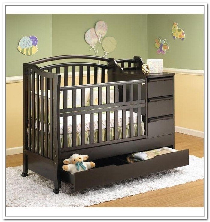 Traditional Espresso Crib with Integrated Dresser and Changing Station