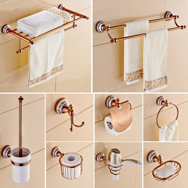 Traditional Hardware Set Rose Gold Floral Porcelain Base Vintage