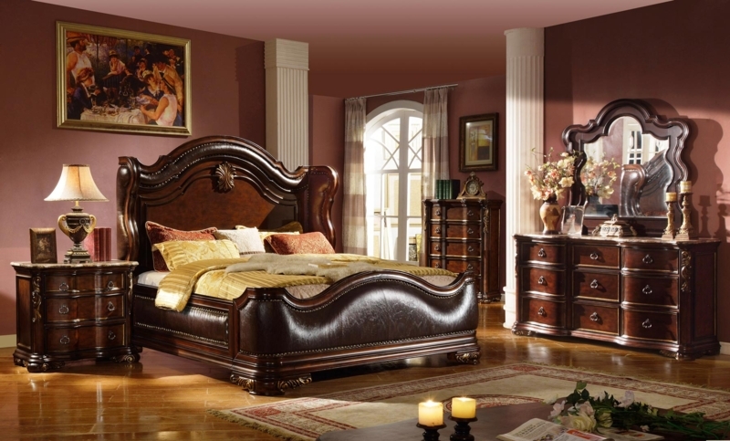Traditional King Bedroom Set: Ornate Scroll Headboard and Gold Accents