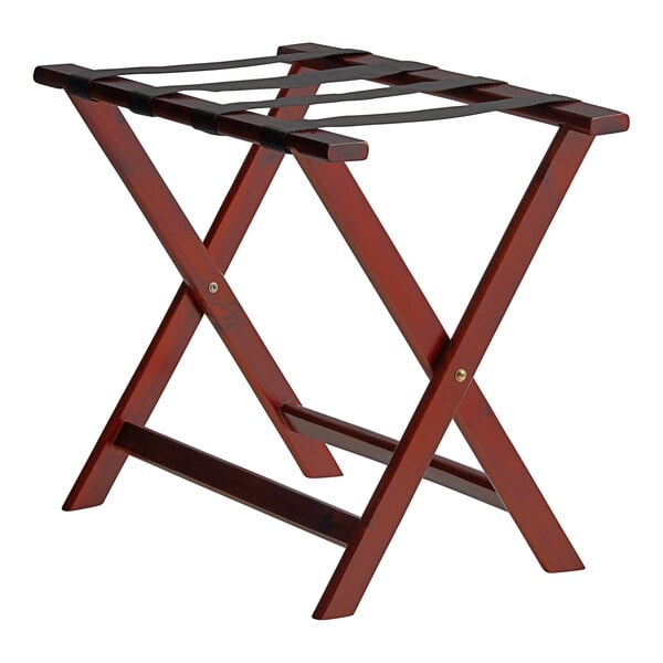 Traditional Mahogany Wood Luggage Rack with Black Straps