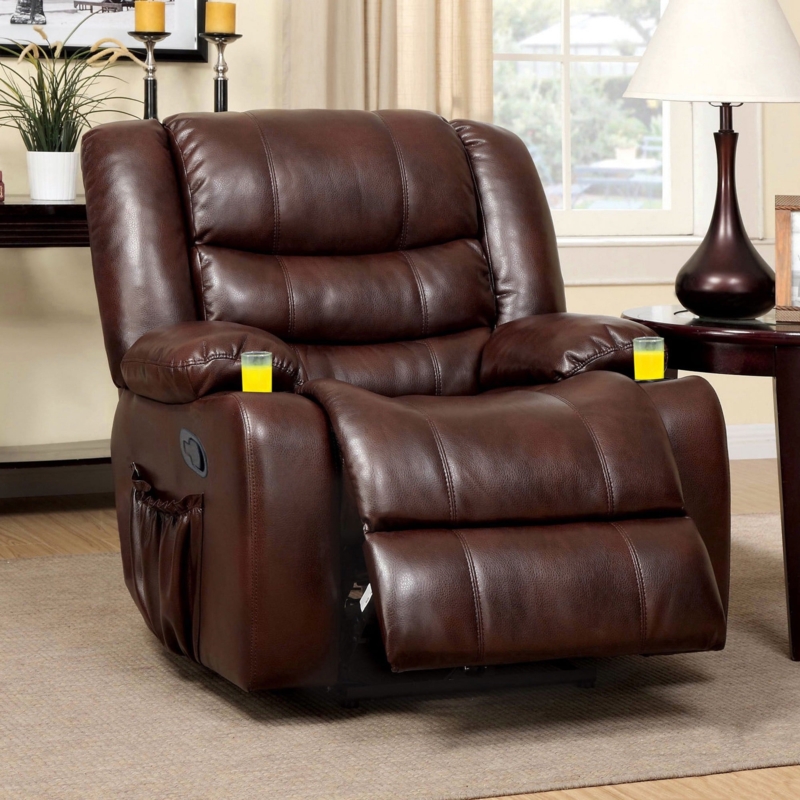 Traditional Manual Recliner with Cup Holders & Side Pocket