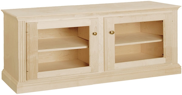 Traditional Media Console Fluted Columns Crown Molding Glass Doors
