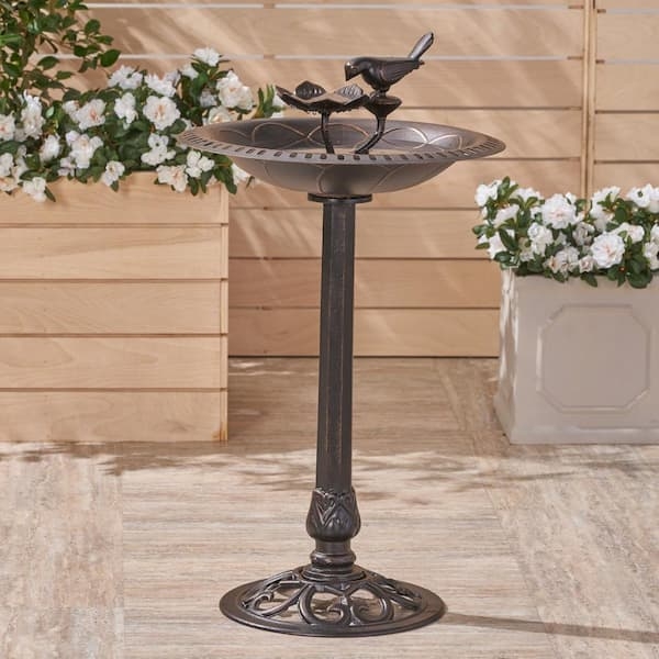 Traditional Metal Bird Bath Pedestal with Decorative Scrollwork Base