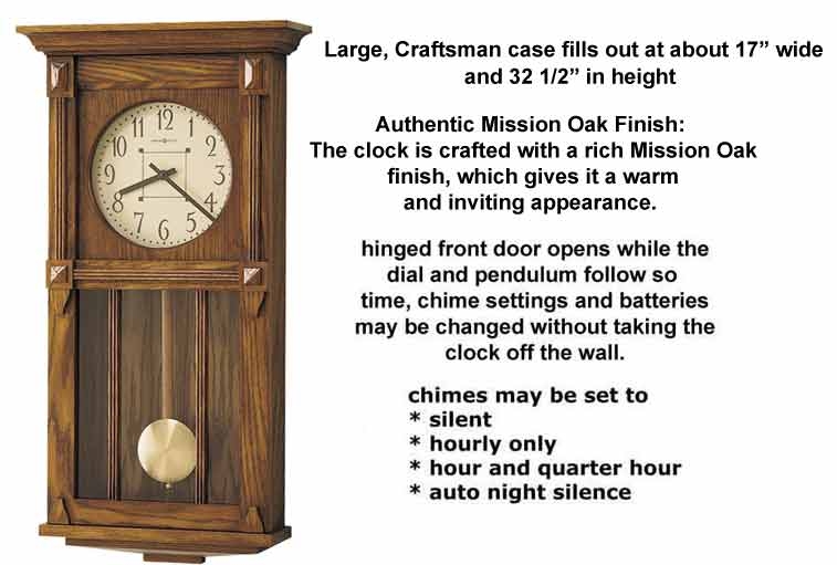 Traditional Mission Oak Wall Clock with Chime Options