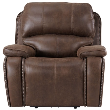 Traditional Power Recliner with Nailhead Trim & Pillow Arms