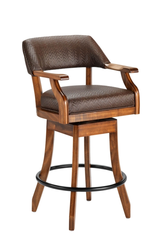 Traditional Swivel Bar Stool with Herringbone Texture Seat and Arms