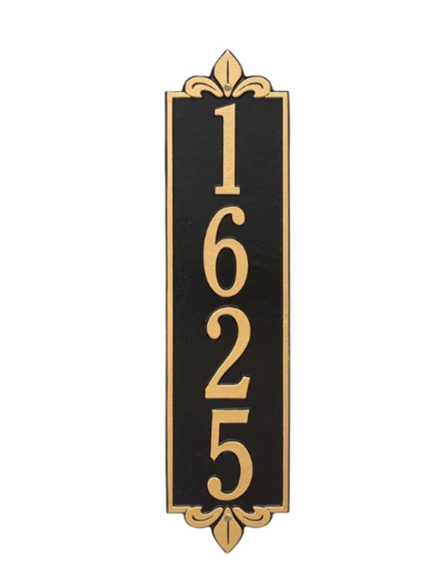 Traditional Vertical Sign Ornate Gold and Black Address Plaque