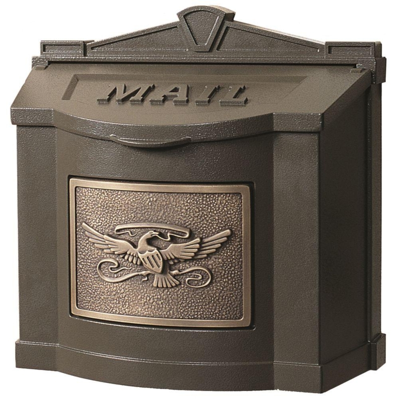 Traditional Wall Mount Mailbox Eagle Motif Pediment Top Textured Bronze