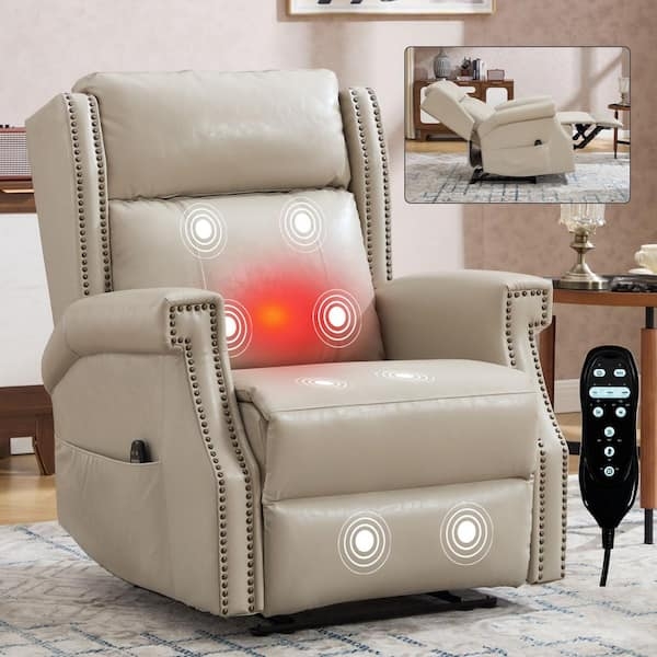 Traditional Wingback Massager in Warm Beige with Nailhead Trim