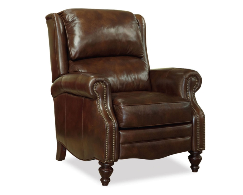 Traditional Wingback Recliner Mahogany Leather Nailhead Trim