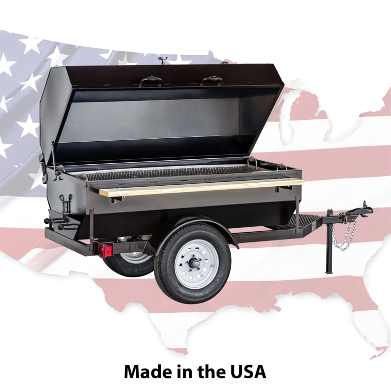 Trailer Mounted Grill with Front Wood Shelf for Commercial BBQ