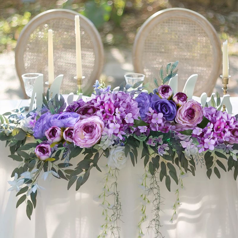 Trailing Floral Arrangement with Deep Purple and Lavender Hydrangeas