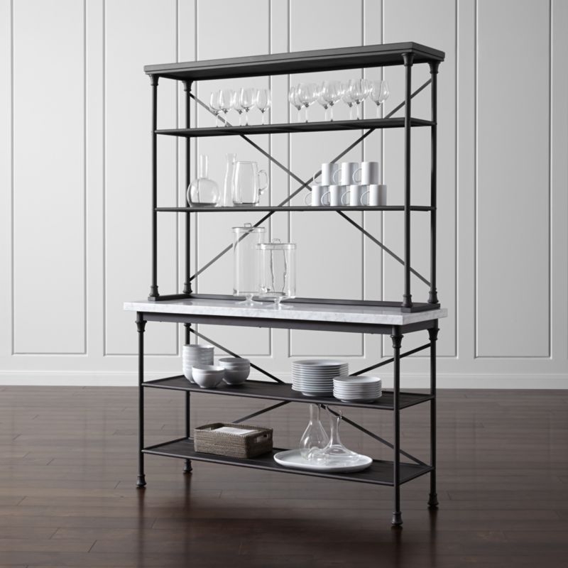 Transitional Bakers Rack with Slender Legs & Decorative Finials