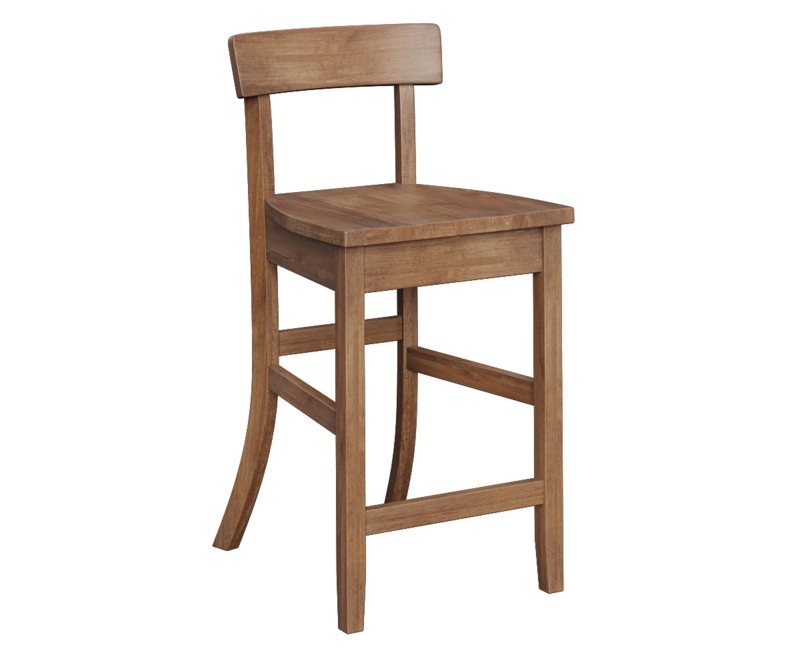 Transitional Bar Stool with Flared Back Legs and Contoured Wood Seat