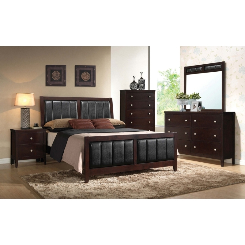 Transitional Bedroom Set in Cappuccino Finish with Paneled Headboard