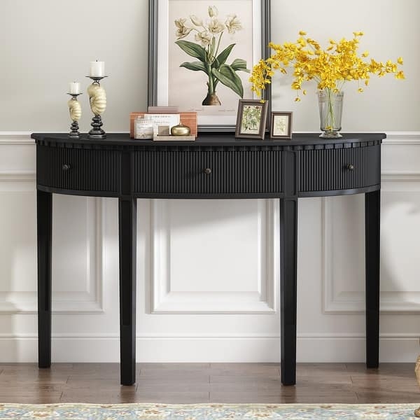 Transitional Console Table featuring Ribbed Drawers and Tapered Legs