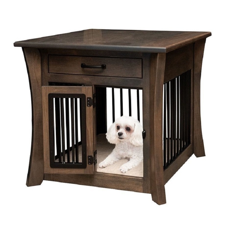 Transitional Dog Crate End Table Curved Corner Posts Satin Finish