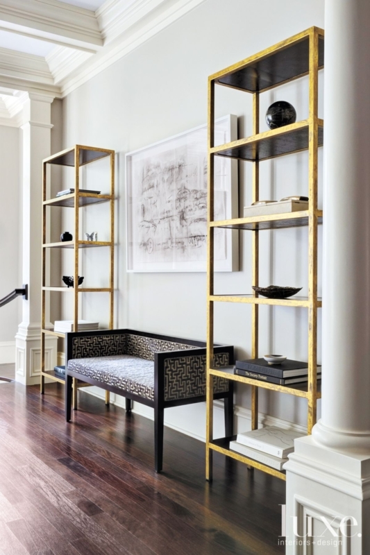 Transitional Etagere Bookcases: Antique Gilt Finish Open Frame