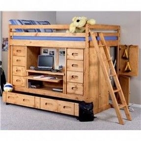 Transitional Honey Brown Loft Bed with All-in-One Unit Design