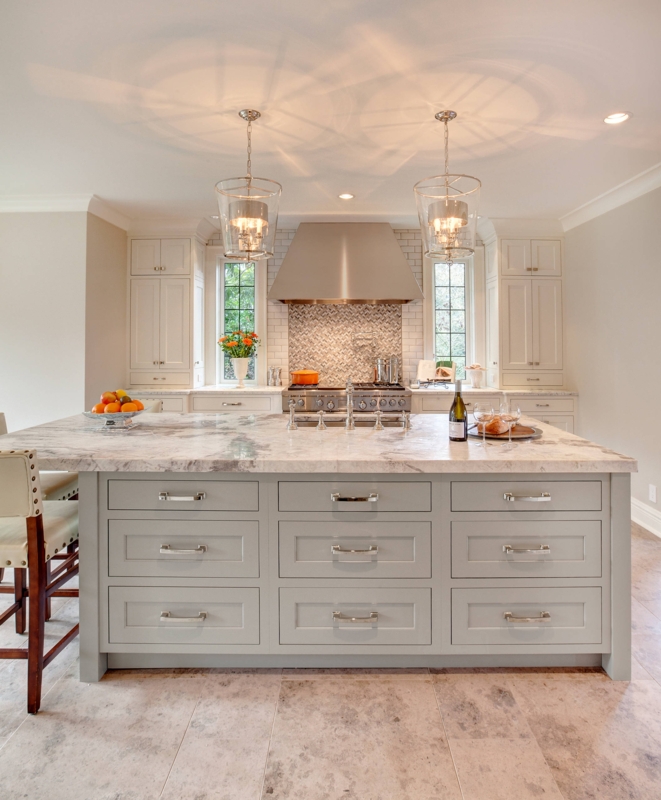 Transitional Kitchen Island Nine Drawer Base Grey