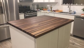 Transitional Kitchen Island with Variegated Edge Grain Butcher Block