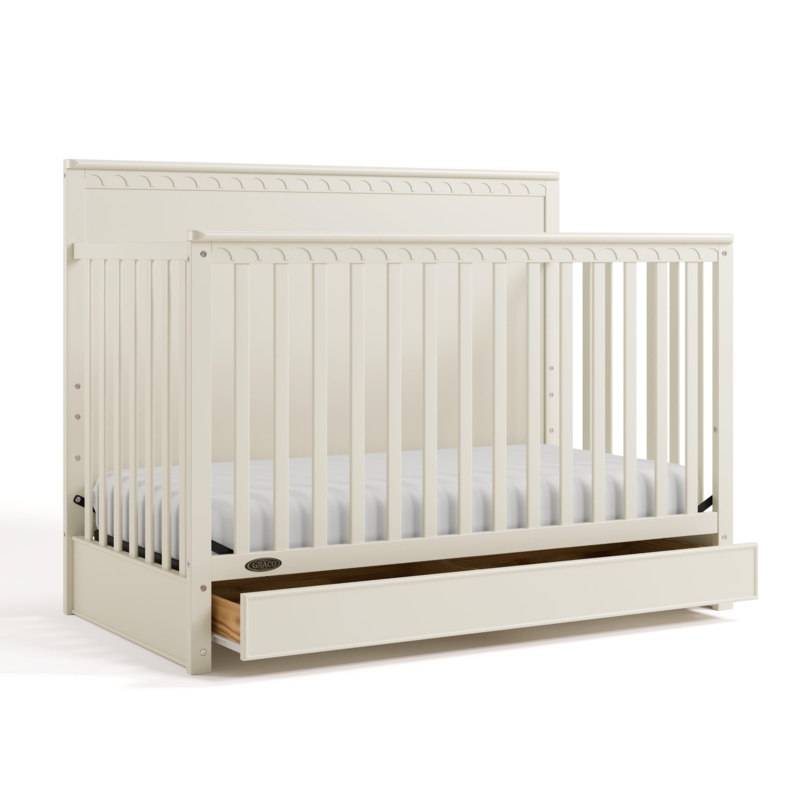 Transitional Off-White Crib with Arched Backboard and Trundle Drawer