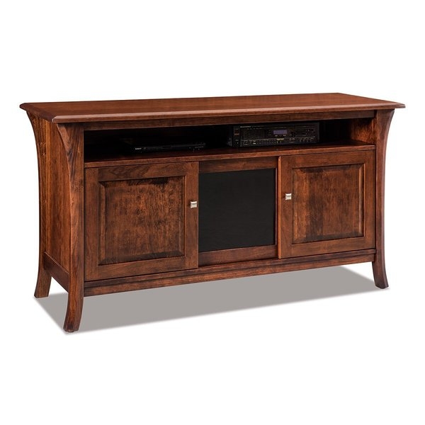 Transitional TV Stand Flared Legs Mesh Center Door Maple Wood