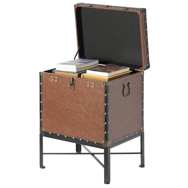 Travel Trunk Table Lined Interior Metal Stand Rivets Lockable Latch