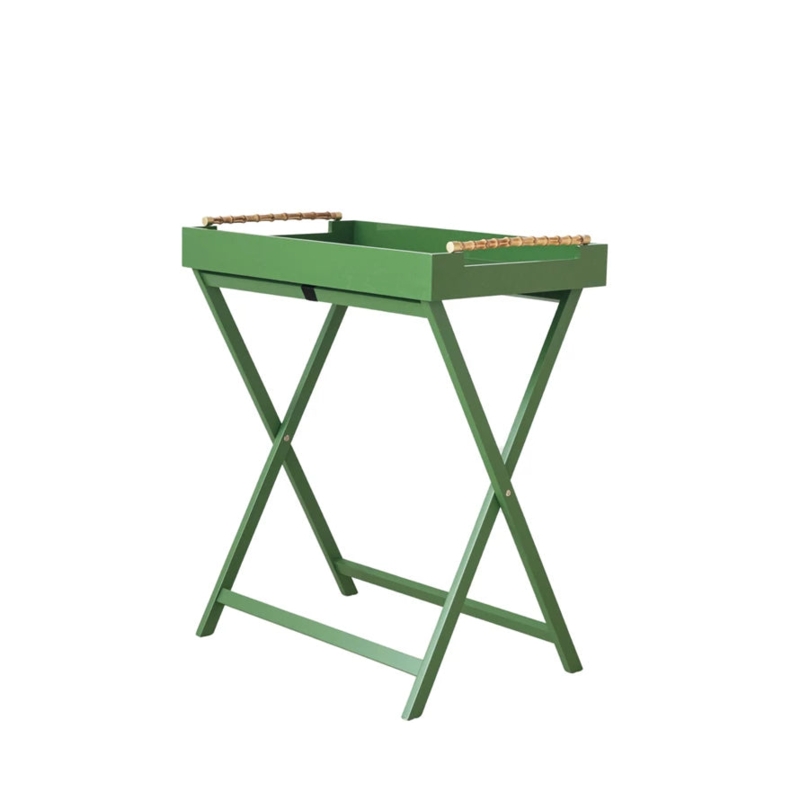 Tray Table Emerald Green Lacquered Folding Bamboo Style Handles