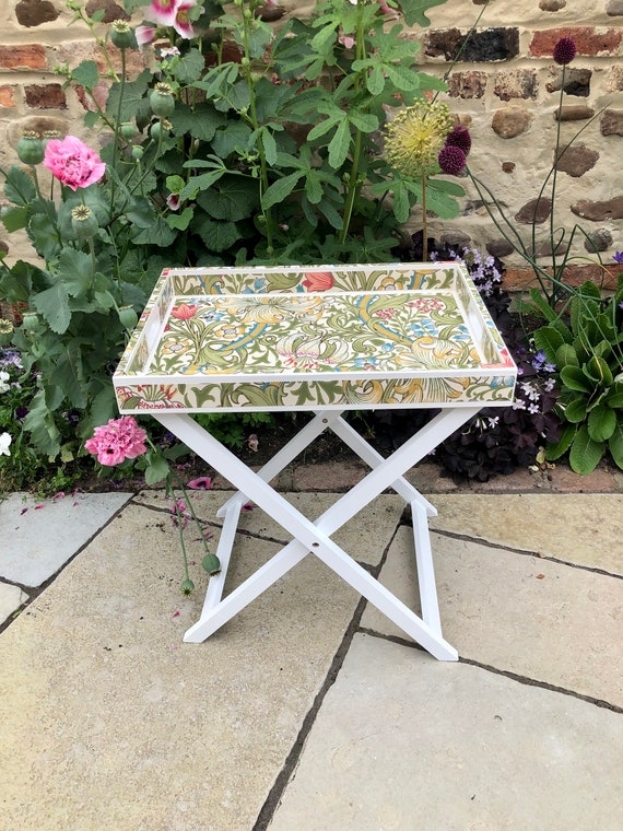 Tray Table White Folding Base William Morris Botanical Decoupage