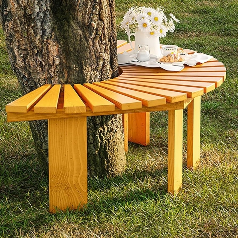 Tree Bench Yellow Fan Shaped Radial Slats Wrap Around