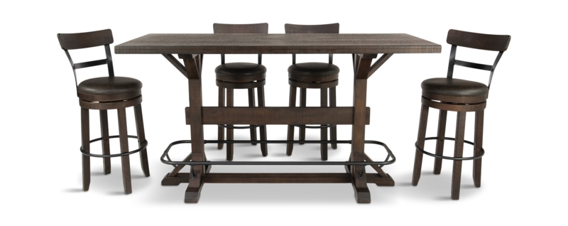 Trestle Base Pub Table Set Swivel Seat Metal Footrest Espresso
