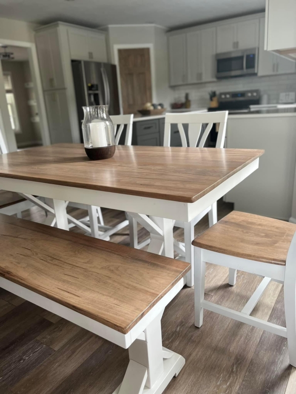 Trestle X Farmhouse Table Set Matching Bench Slat Back Chairs White