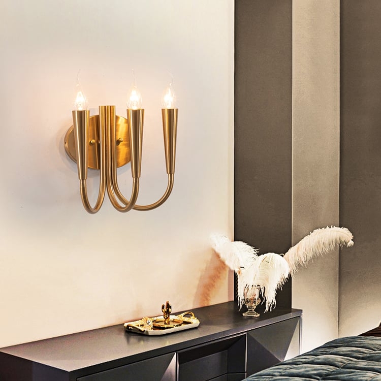 Triple Arm Candle Light with U-Shaped Design in Brushed Gold