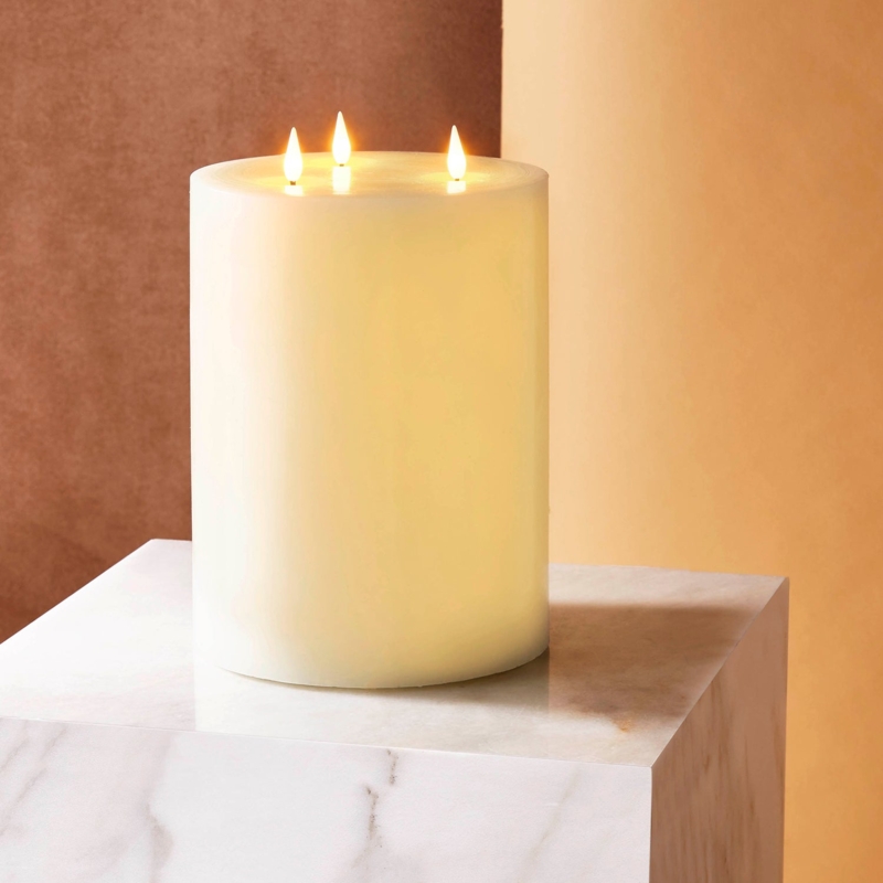 Triple Flame Pillar Candle Infinity Wick Technology, Wide Base, Ivory