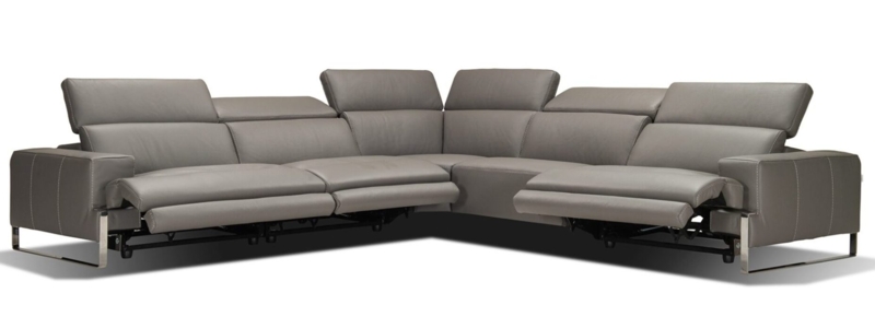 Triple Reclining Sectional Grey Leather-Like Sled Base Contemporary