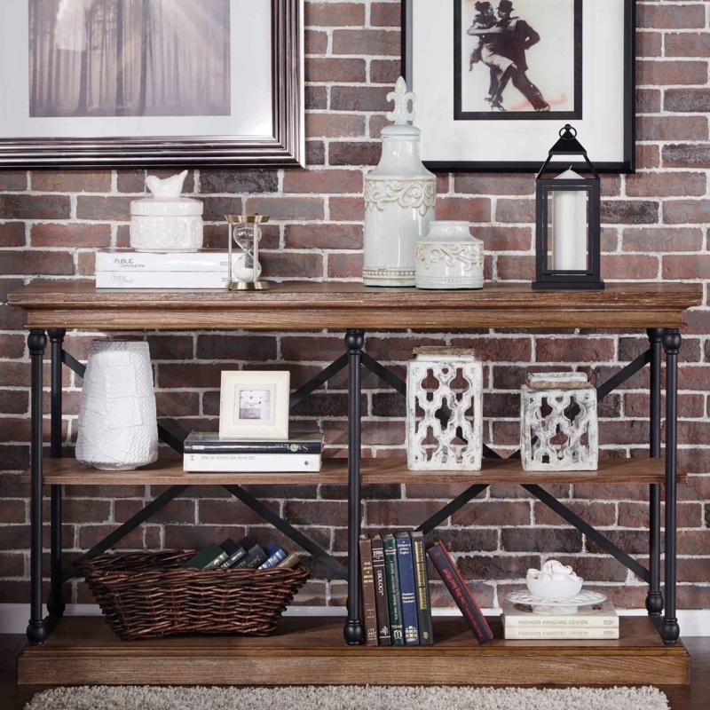 Triple Tier Console Table featuring Molded Cornice Top and X-Back