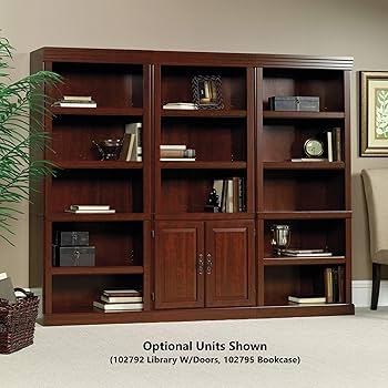 Triple Unit Wall Bookcase in Classic Cherry Brown Finish