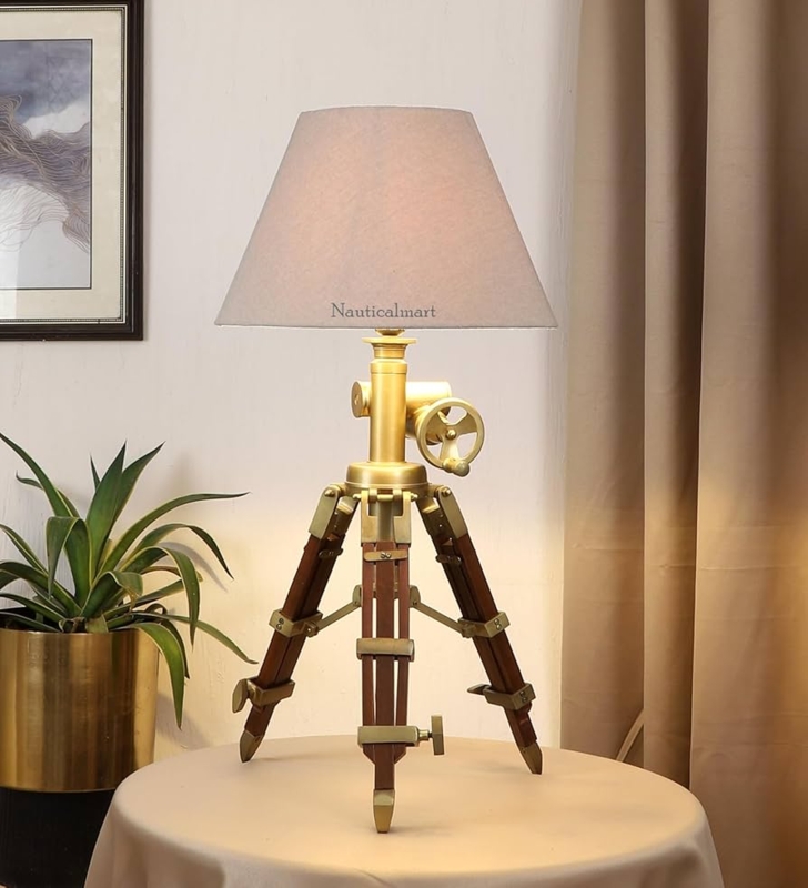 Tripod Table Lamp Antique Brass Gear Mechanism Nautical Industrial