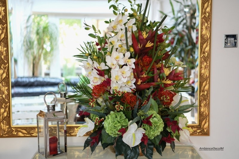 Tropical Flower Arrangement: Vertical Tiered Silk Centerpiece